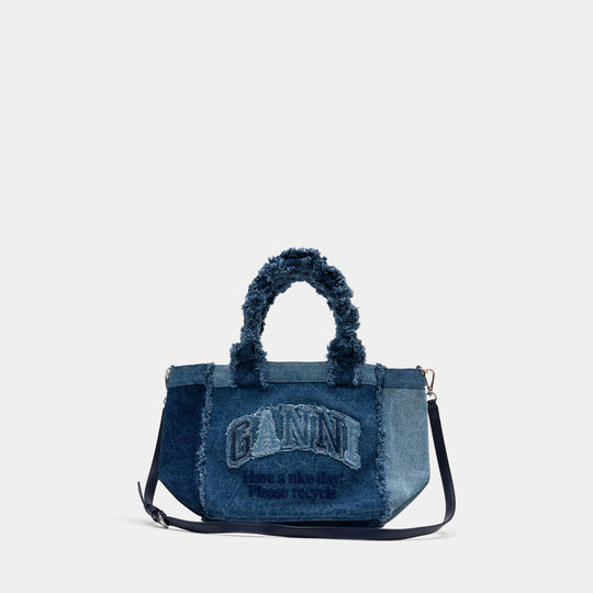 Small Trapeze Shopper Bag - Ganni - Cotton - Blue