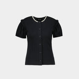 Pointelle Puff Sleeve Cardigan - Simone Rocha - Synthetic - Black