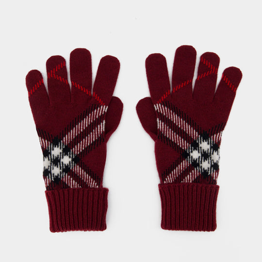 Core Check Gloves - Burberry - Cashmere - Burgundy