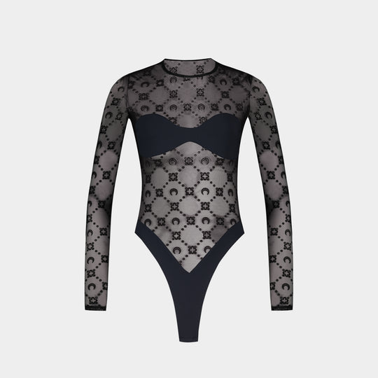 Moonogram Mesh Flock Bodysuit T-Shirt - Marine Serre - Other - Black