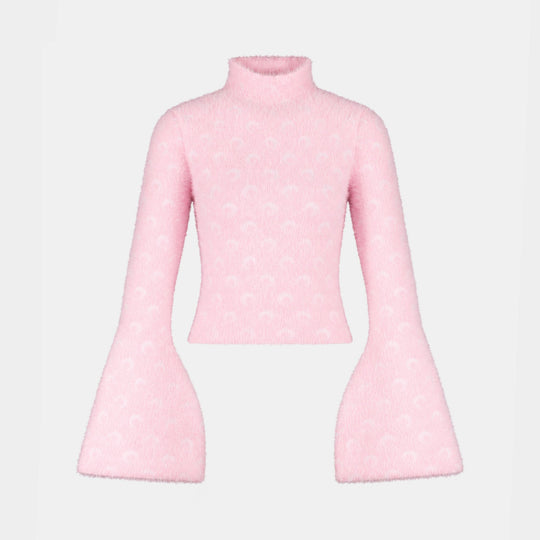 Fluffy Moon High Neck Hoodie - Marine Serre - Cotton - Pink