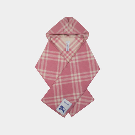 Mu Tbar Check Hooded Scarf - Burberry - Wool - Pink
