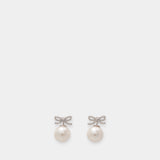 Crystal Bow Back Earrings - SELF PORTRAIT - Pearls - Silver