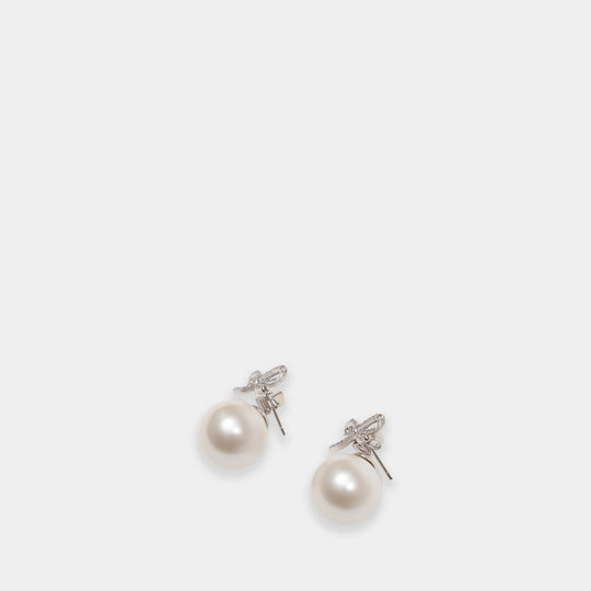 Crystal Bow Back Earrings - SELF PORTRAIT - Pearls - Silver