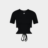 Ribbon Cut Out Contrast T-Shirt - Courreges - Cotton - Black