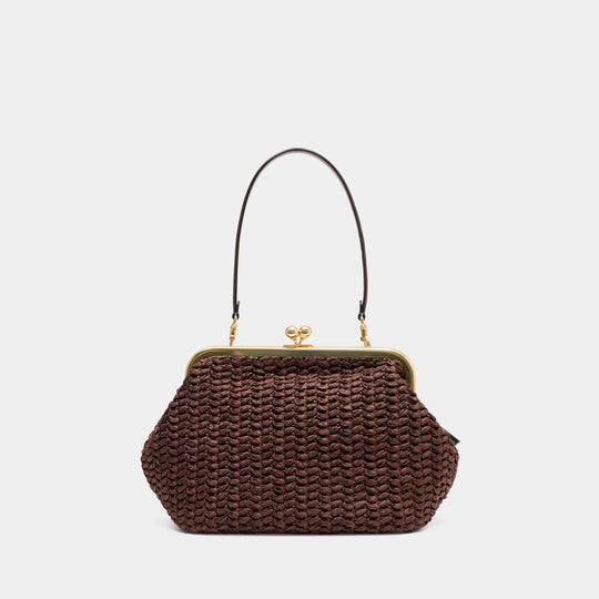 Large Weave Straw Kisslock 27 Clutch - Coach - Leather - Brown