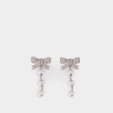 Bow Droplet Earrings - SELF PORTRAIT - Pearls - Silver