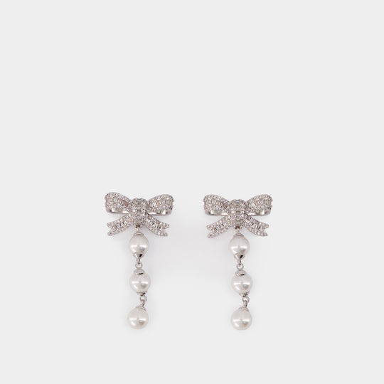 Bow Droplet Earrings - SELF PORTRAIT - Pearls - Silver