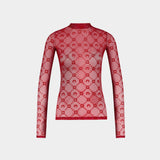 Flock Monogram Top - Marine Serre - Mesh - Red