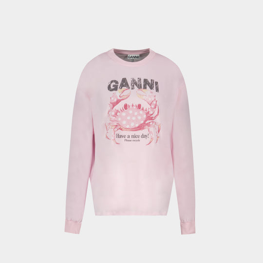 Basic Longsleeve Crab Sweatshirt - Ganni - Cotton - Pink