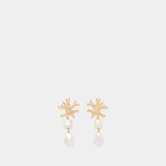 Coral Pearl Earrings - SELF PORTRAIT - Metal - Gold