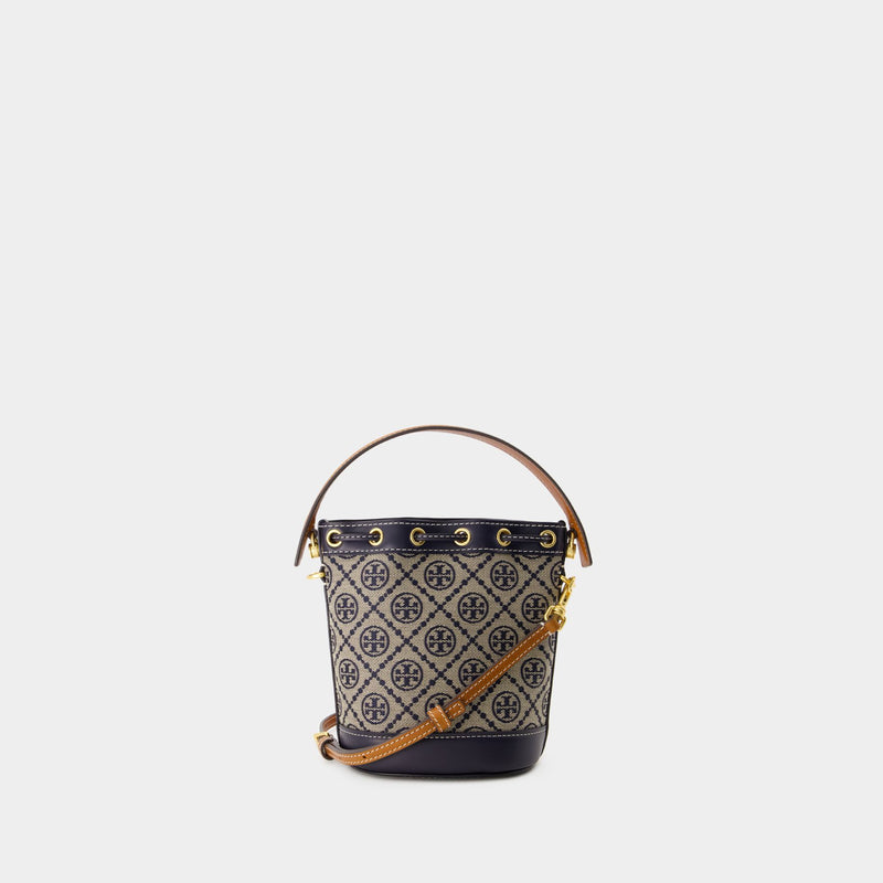 Tory Burch T Monogram 棉质海军蓝迷你水桶包