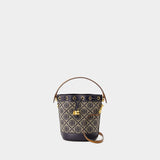 Tory Burch T Monogram 棉质海军蓝迷你水桶包