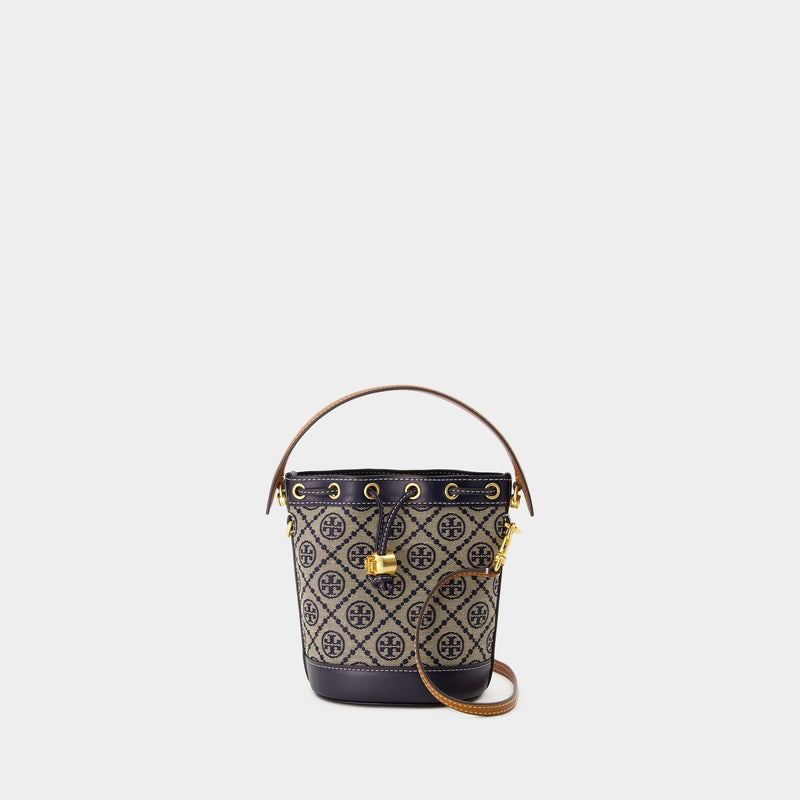 Tory Burch T Monogram 棉质海军蓝迷你水桶包