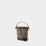 Tory Burch T Monogram 棉质海军蓝迷你水桶包