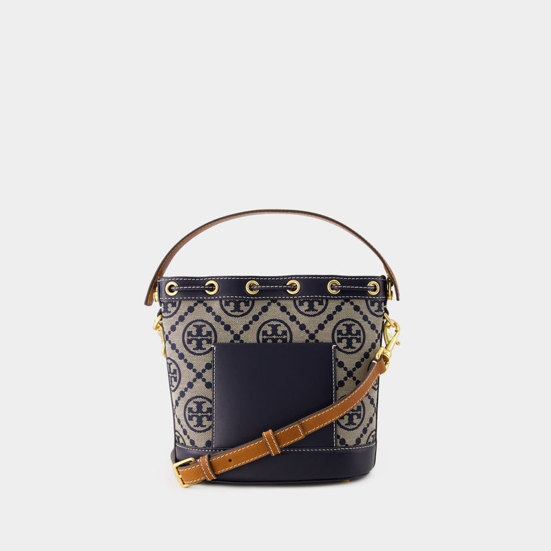 Tory Burch T Monogram Bucket海军蓝棉质包