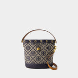 Tory Burch T Monogram Bucket海军蓝棉质包