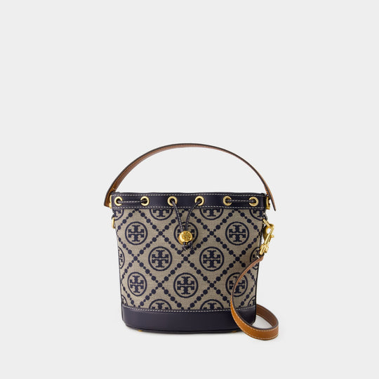 Tory Burch T Monogram Bucket海军蓝棉质包