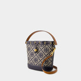 Tory Burch T Monogram Bucket海军蓝棉质包