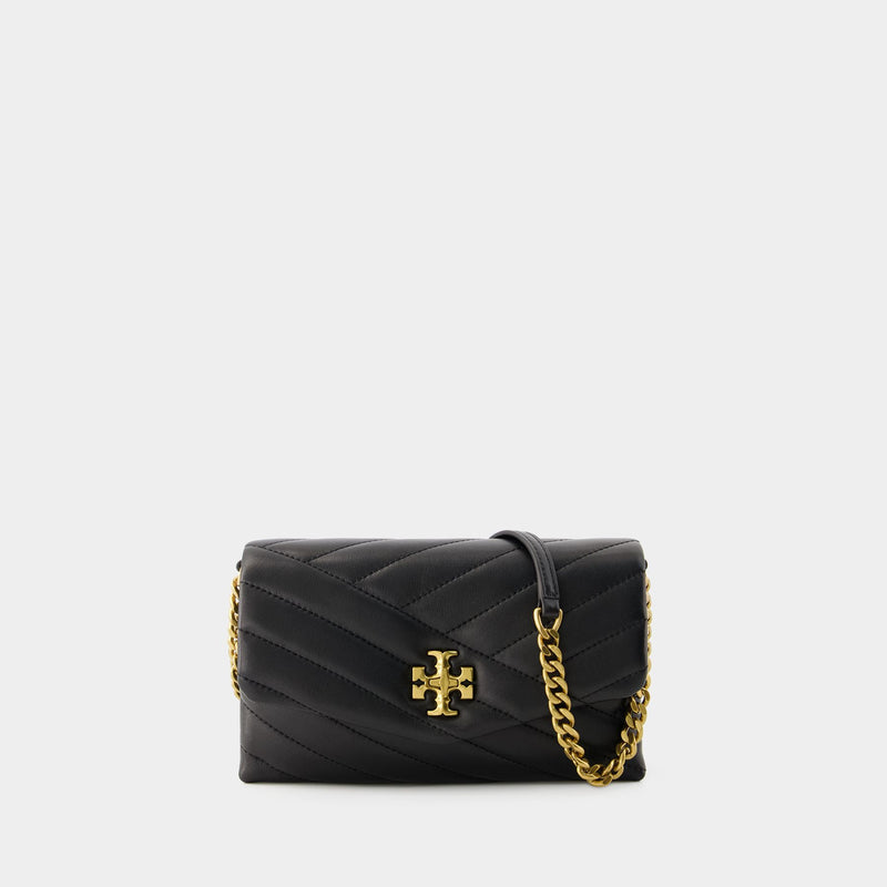 Kira Chevron Wallet On Chain - Tory Burch - Leather - Black