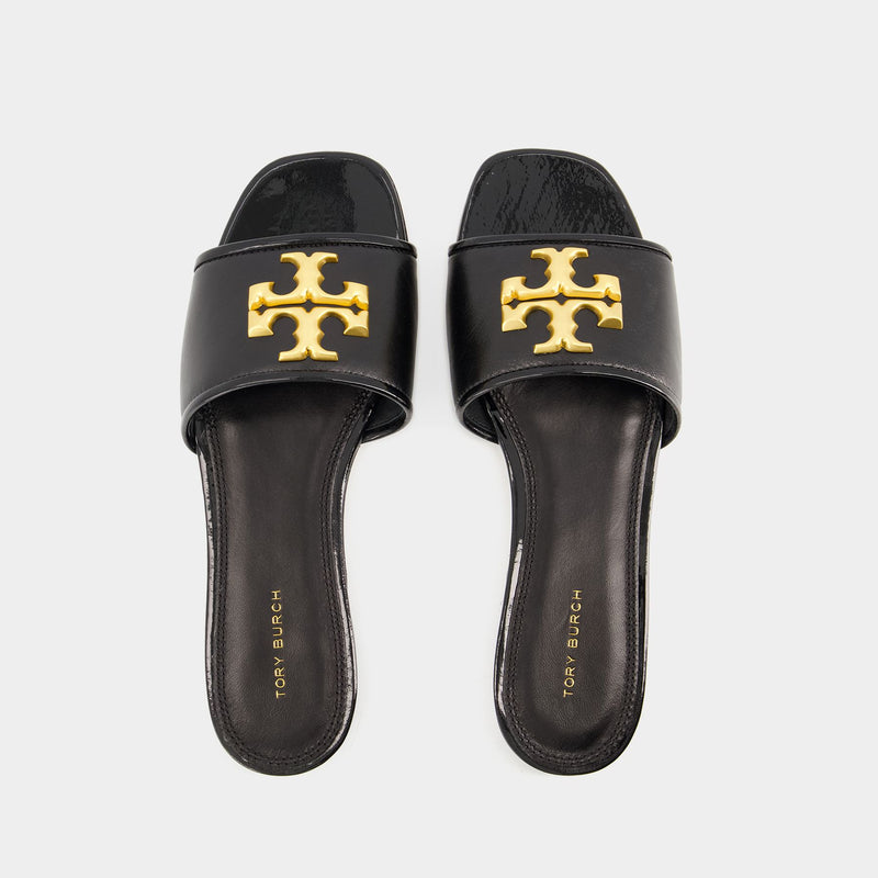 Tory Burch Eleanor黑色皮质拖鞋
