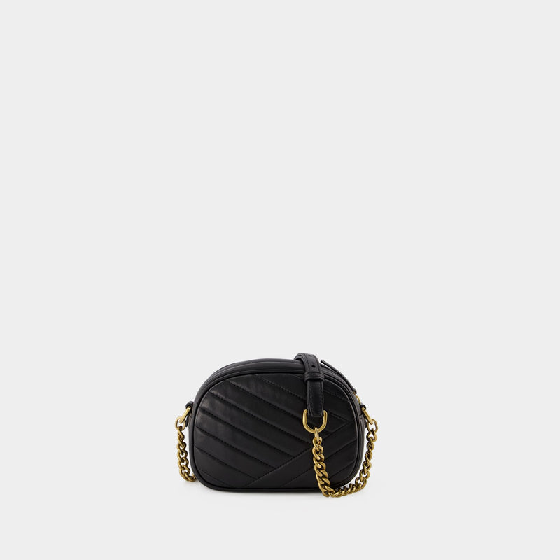 Kira Chevron Small Camera Hobo Bag - Tory Burch -  Black - Leather