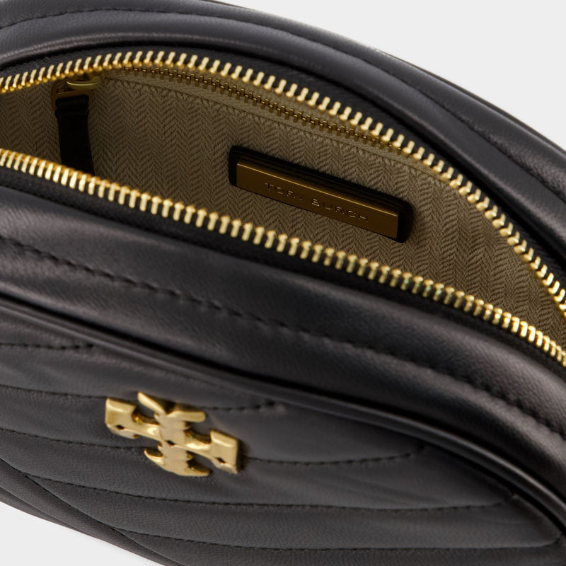 Kira Chevron Small Camera Hobo Bag - Tory Burch -  Black - Leather