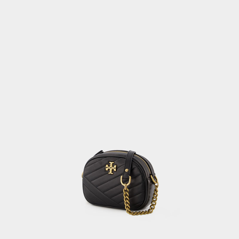 Kira Chevron Small Camera Hobo Bag - Tory Burch -  Black - Leather