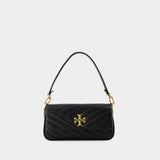 Kira Chevron Small Flap Hobo Bag - Tory Burch -  Black - Leather