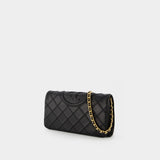 Fleming Soft Clutch Handbag - Tory Burch -  Black - Leather