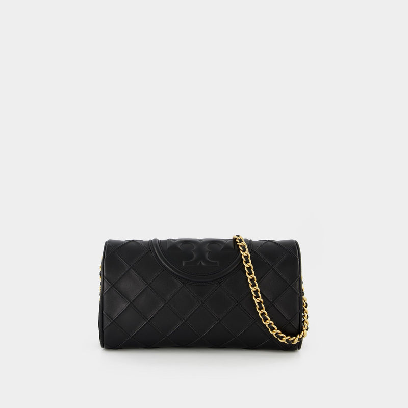 Fleming Soft Clutch Handbag - Tory Burch -  Black - Leather