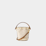 Tory Burch T Monogram 象牙色棉质迷你水桶包