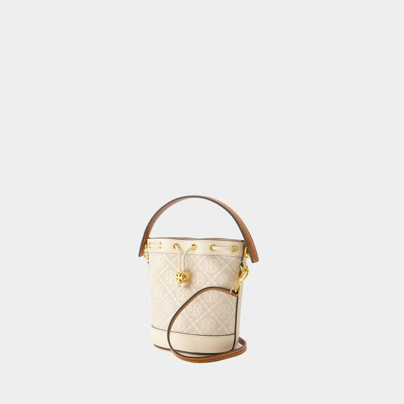 Tory Burch T Monogram 象牙色棉质迷你水桶包
