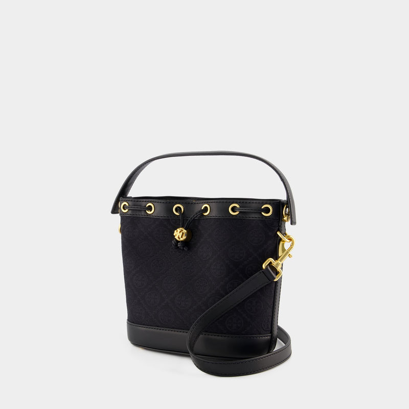 Tory Burch T Monogram 黑色棉质水桶包