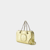 Tory Burch Fleming金色皮质软链条迷你购物袋