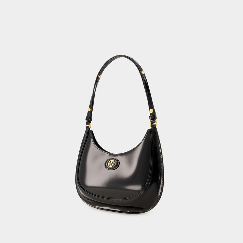 Tory Burch Robinson Crescent 黑色皮质Hobo包