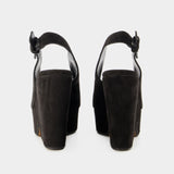 Clergerie Dylan1 Sandals 黑色绒皮坡跟凉鞋