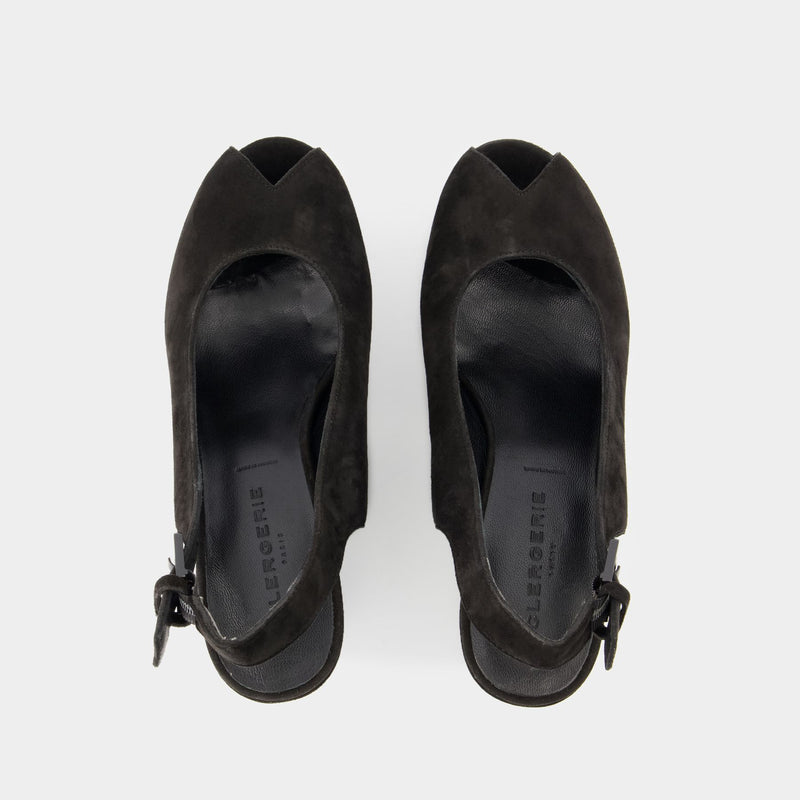 Clergerie Dylan1 Sandals 黑色绒皮坡跟凉鞋