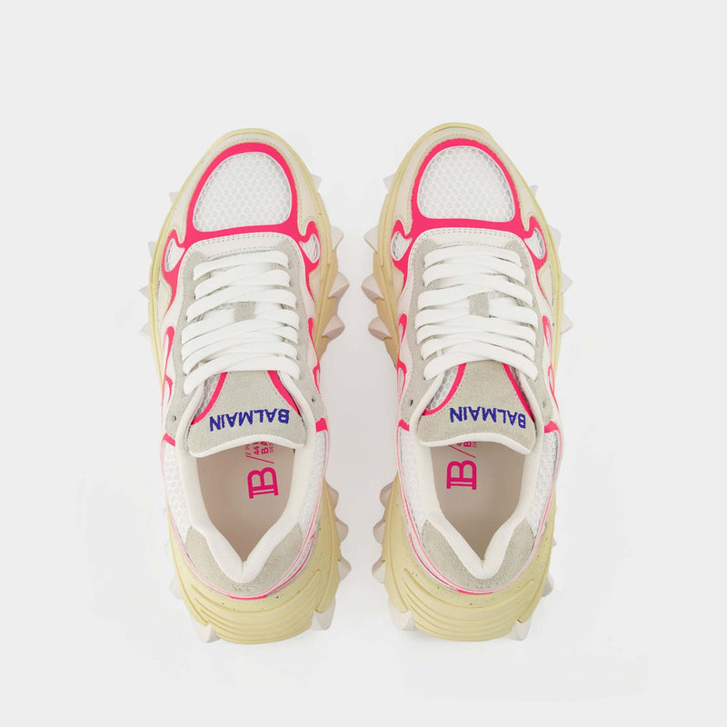 Balmain B-East白色/亮粉色皮质运动鞋