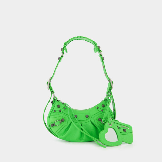 Le Cagole Bag XS in Neon Green Croc-Embossed Leather