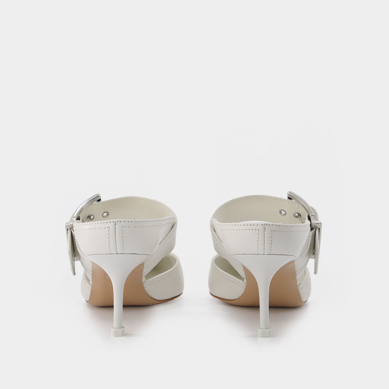 Boxcar pumps in Ivory and Silver Leather