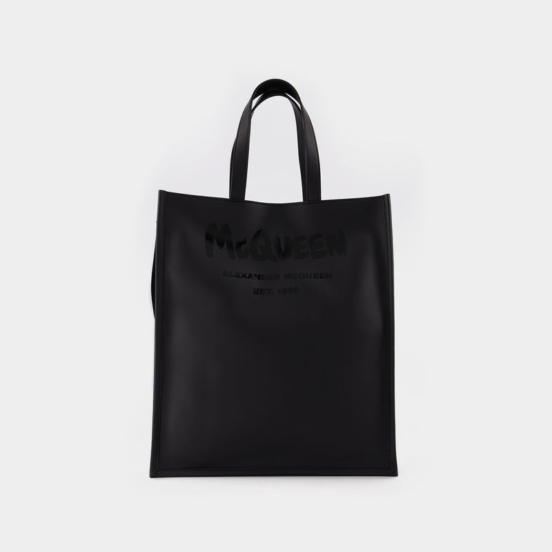 N/S Tote W/Strap in Patent Black Leather