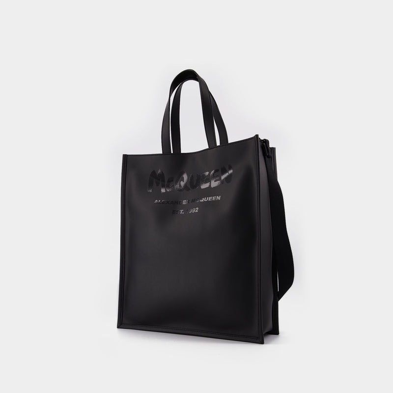 N/S Tote W/Strap in Patent Black Leather