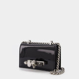 Mini Jewelled Satchel in Black Patent Leather