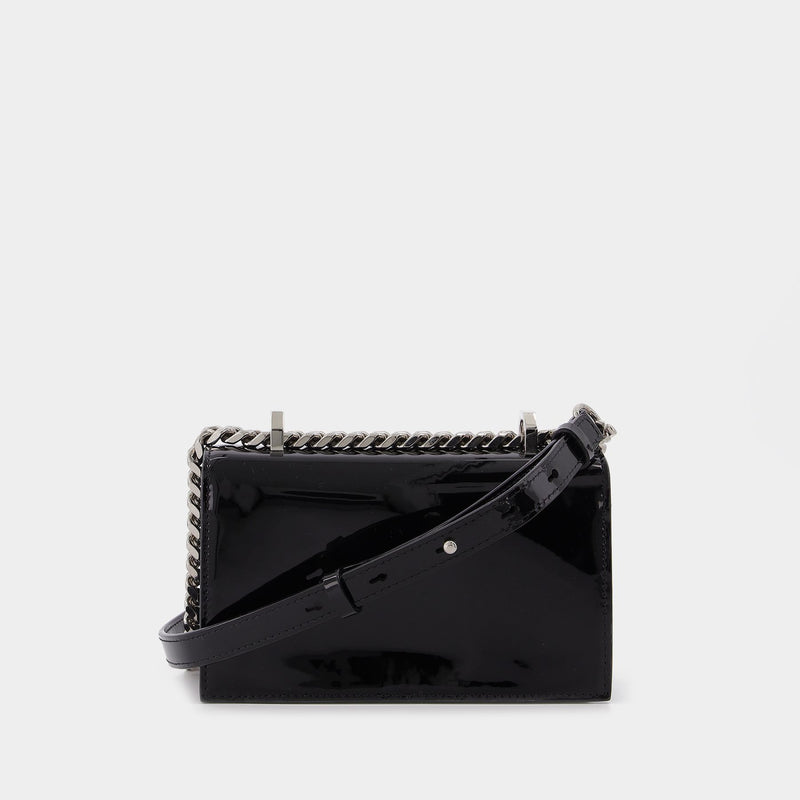 Mini Jewelled Satchel in Black Patent Leather