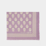Ca Biker 120X140淡紫色白色骷髅头印花羊毛围巾