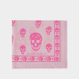 Ca Skull 104X120 粉色骷髅头印花羊毛围巾