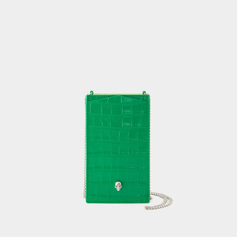 绿色鳄鱼压纹链条手机套包