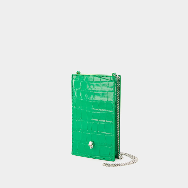 绿色鳄鱼压纹链条手机套包