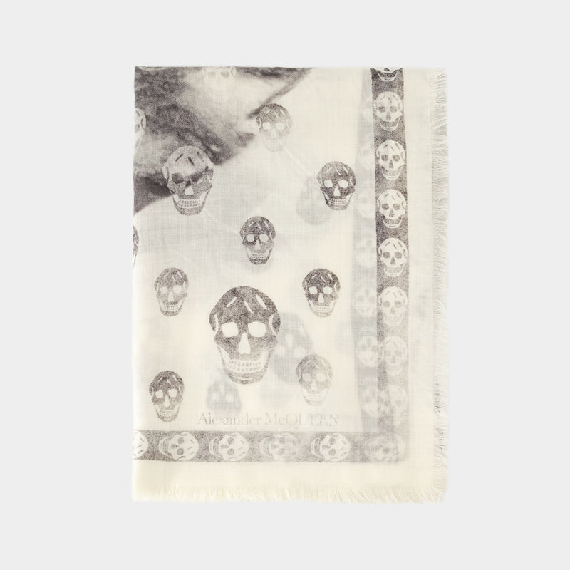 Skull Orchid 黑白印花羊毛方巾